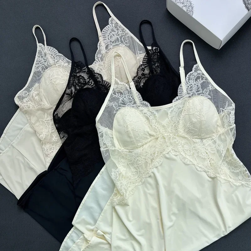 

Lace Slip Dress Designed Waist-cinching Satin Long Dress Ice Silk Material White Eye-catching V-neck Elegant French Pure Desire