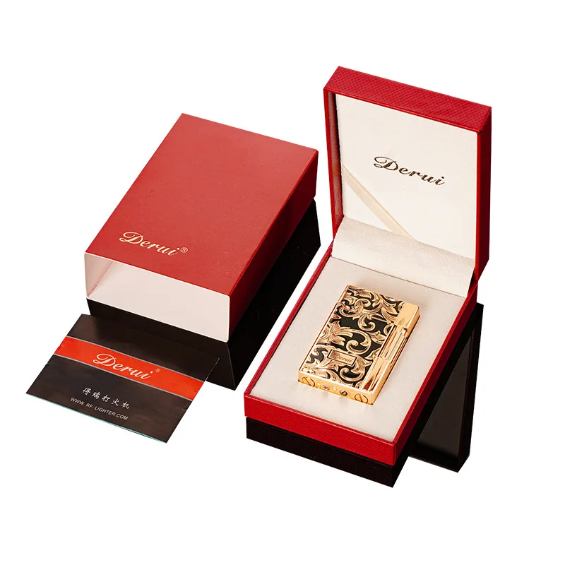 

DERUI новая газовая зажигалка с открытым пламенем и шлифовальным кругом, изысканный узор травы Тан, ретро и модная зажигалка в подарок