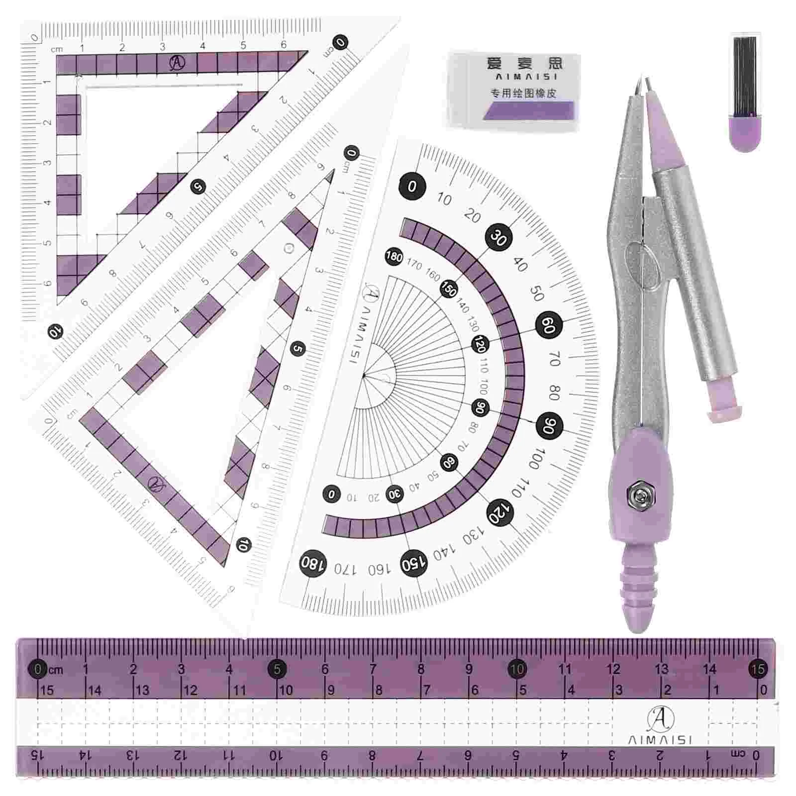 Protractor Ruler Set Student Stationery Compass Triangle Board Multi-functional Kit Tool Office Drawing
