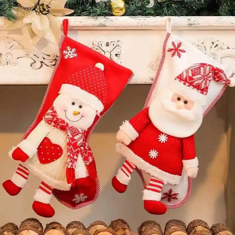 

Large Christmas Socks Candy Bag Santa Claus Decoration Small Hanging Ornament Children Christmas Tree Gift Bag Holiday Supplies