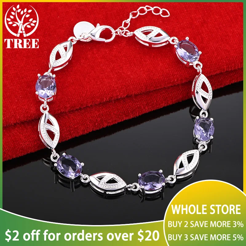 ALITREE 925 Sterling Silver Purple AAA Zircon Crystal Demon Eye Bracelet For Woman Chain Birthday Party Fashion Charm Jewelry