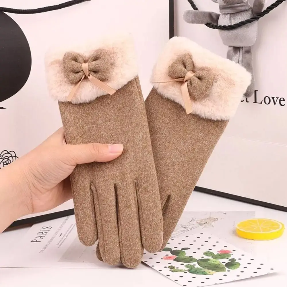 Fashion Plush Warm Gloves Thickened Windproof Cold Proof Winter Gloves Touch Screen Daily Cycling Gloves for Outdoor