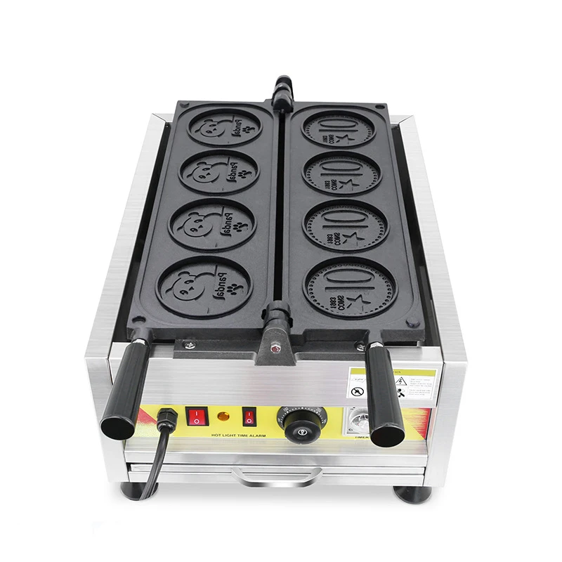 Commercial Panda Gold Coin Waffle Making Machine Non-stick Round Coin Waffle Baker Electric 110V 220V Coin Waffle Machine