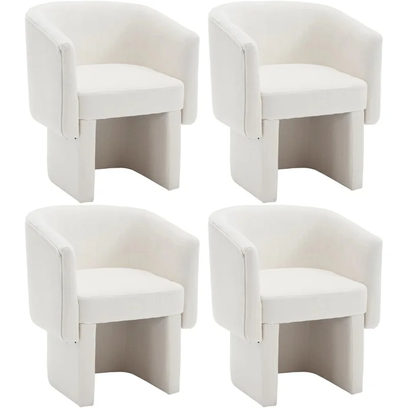 

Set of 4 Modern White Chenille Dining Chairs with Cushioned Seat and Barrel Backrest - Elegant Side Chairs for Dining Room