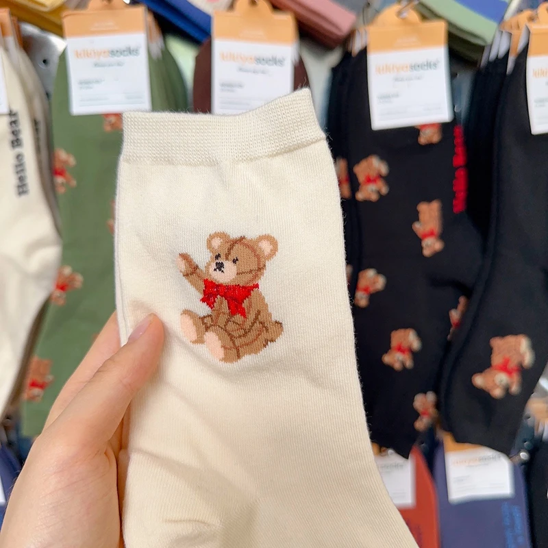 Good Quality Cartoon Elegant Lady Bear Women's  Cute Socks Cotton Harajuku Style Woman Novelty Breathable Sox Christmas Gifts