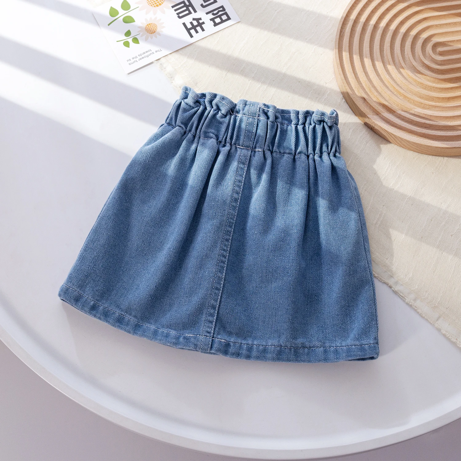 Summer Baby Girls Denim Skirt Elastic Waist Flower Buttons Short Skirt Korean Style Solid Color Casual Jean Skirt 1-6Years