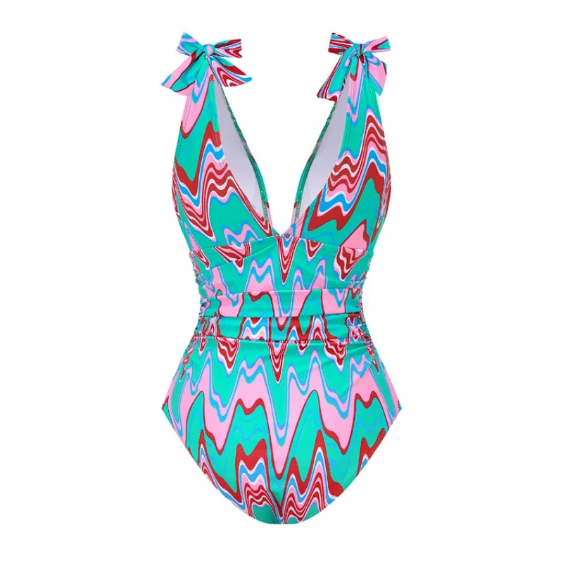 Traje de baño de una pieza con pajarita y correa para el hombro, traje de baño para mujer, falda con borlas, ropa de playa, traje de baño de lujo, nueva ropa de playa para vacaciones 2025