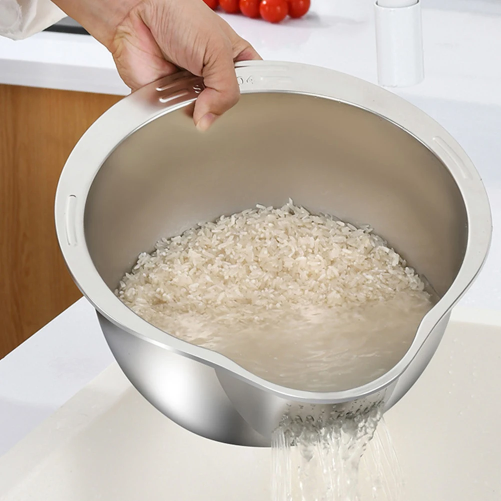 

Stainless Steel Colander Rice Washer Strainer Bowl Kitchen Tool for Vegetable Fruit Cleaning Drainage Basket Fine Mesh