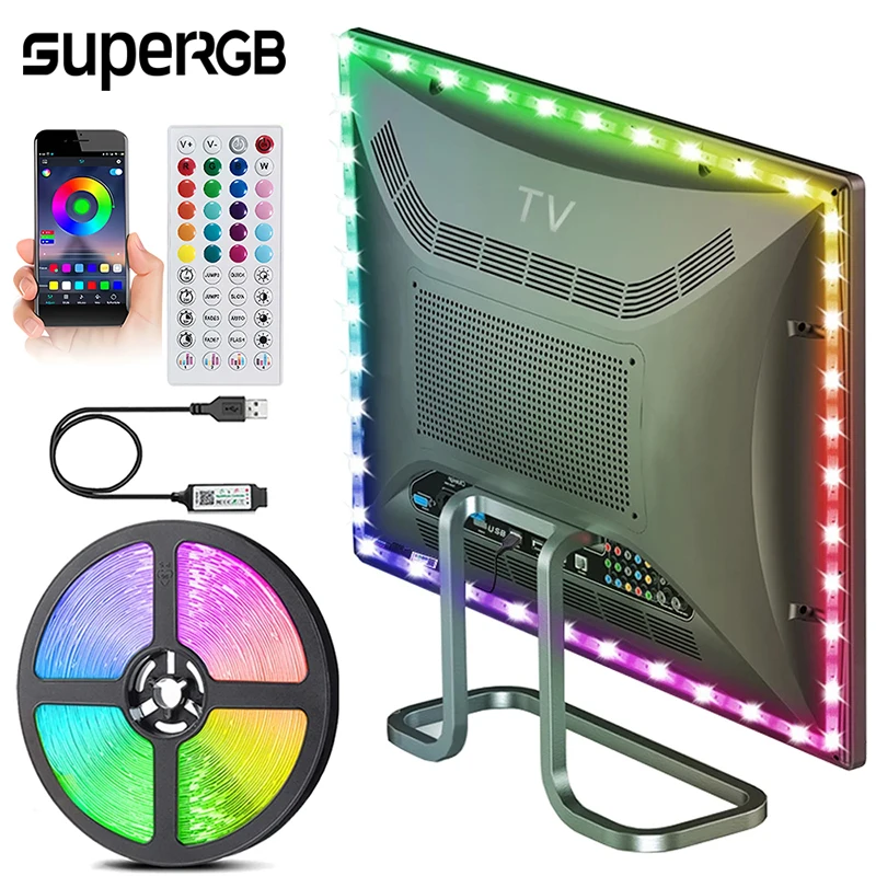 5m Bluetooth RGB LED-Streifen Lichter App Control Bildschirm Hintergrund beleuchtung Band für TV Hintergrund beleuchtung Beleuchtung Raum dekoration