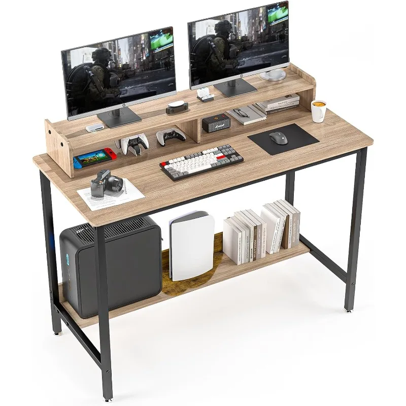 

45" Home Office Desk with Monitor Stand, Can Place 2 Monitors, Can Be Used As A Game Desk or Computer Desk ，Modern Design