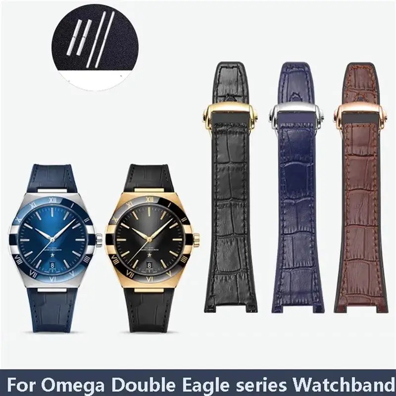 NFR For Omega Constellation Double Eagle Series Watchband Manhattan Rubber Cowhide Male Observatory Strap Notch 25-14mm