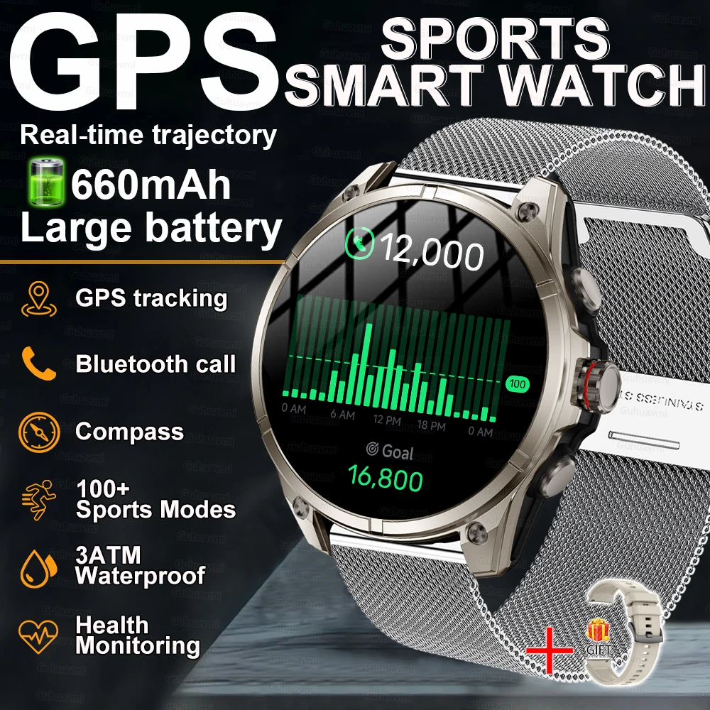 GUHUAVMI Neue Herren-Sport-Smartwatch, 50 Meter tief, wasserdicht, 1,43 Zoll AMOLED-Bildschirm, Gesundheitsüberwachung, Bluetooth-Anrufarmband 3