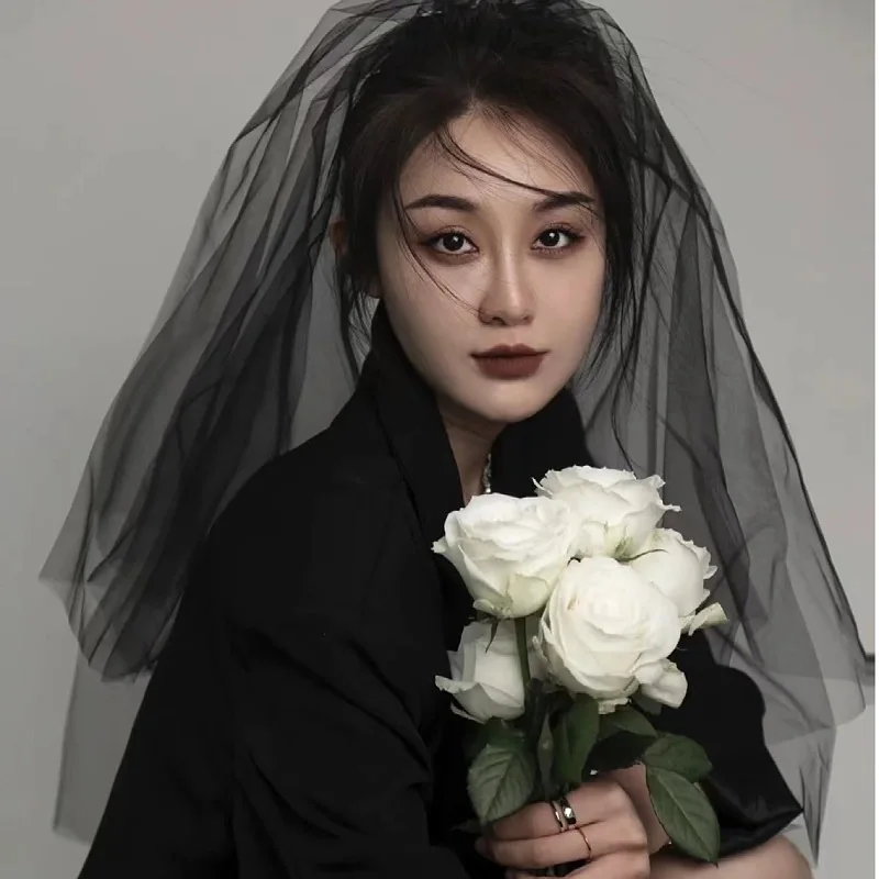 للمرأة تول أسود حجاب زفاف, عاجي, قوطي, طبقتين, قصير مع مشط, عتيق اكسسوارات الزفاف, موضة, 2023, 60x80cm