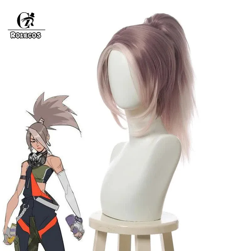 

Rolecos Akali Cosplay Wigs Heat Resistant Synthetic Hair 45cm Long Straight Gray White Mixed LOL True Damage Akali