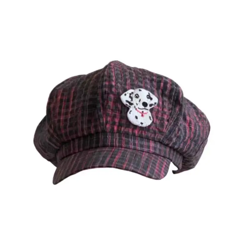 Cute Spotted Puppy Cloud Hat Women's Vintage-style Versatile Plaid Purple Beret Hot Girl Outdoor Shopping Decorative Hat