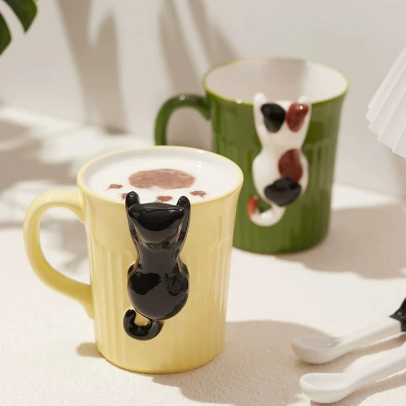 1 Stück Niedliche Katzen-Kaffeetasse Japanischer Stil Keramikbecher Einzigartiges Katzenform-Design Ästhetischer Milch- und Wasserbecher Haushaltswaren