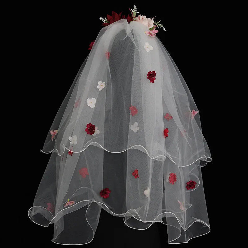 

Personality Bridal Veil Three-dimensional Simulation Flower Long Headgear brides