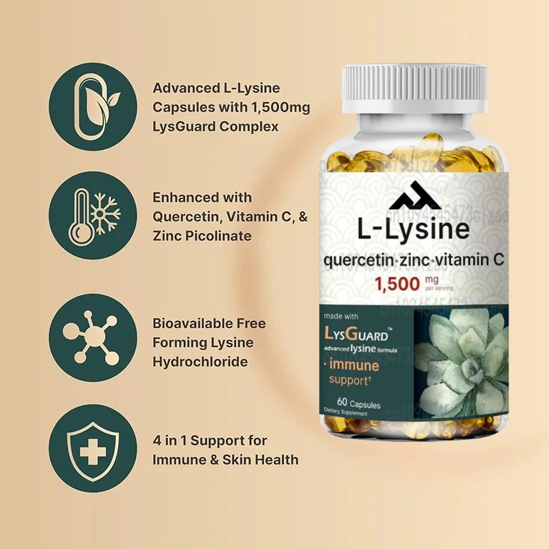 كبسولات إل ليسين 1000 ملغ + كويرسيتين 250 ملغ، تحتوي على فيتامين سي والزنك #3