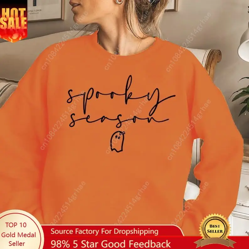 

Halloween Spooky Season Sweatshirts Women Ghost Graphic Long Sleeve Shirt Halloween Oversized Pullover Tops
