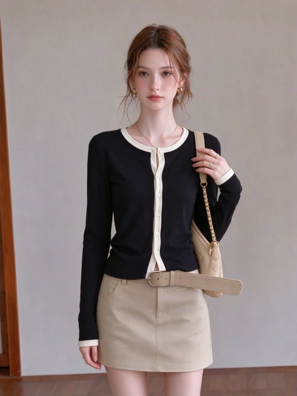 Black Long Sleeve T-Shirt Women's Autumn Casual Style Unique Not Repeating Simple Bland System Female Fashion Breathable Skin...