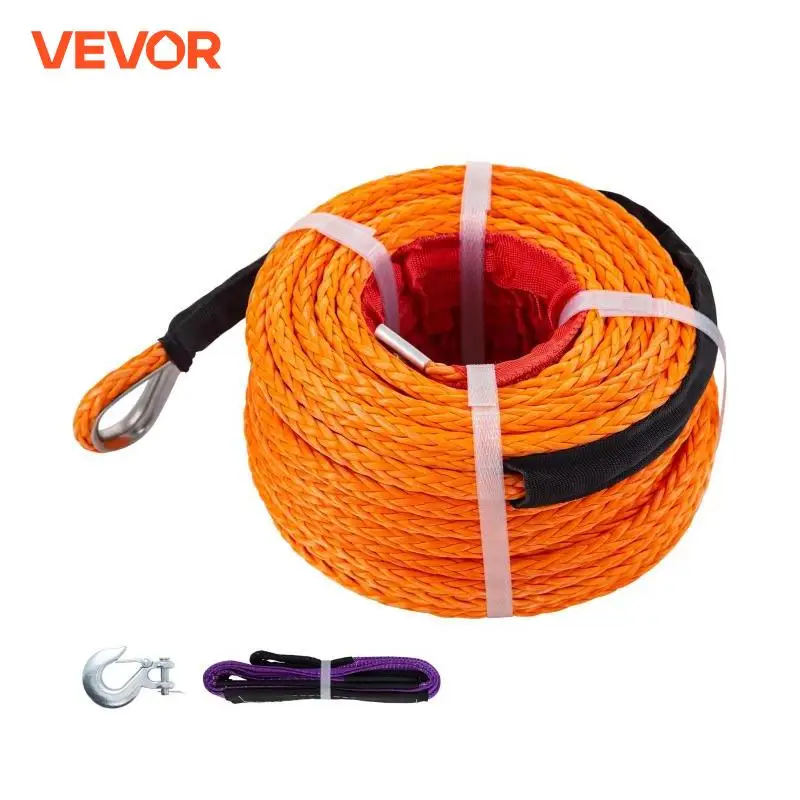 VEVOR Synthetic Winch Rope 3/8in x 100ft 12 Strands 18740 Lbs Working Strength with Protective Sleeve for Trucks Vehicles Towing