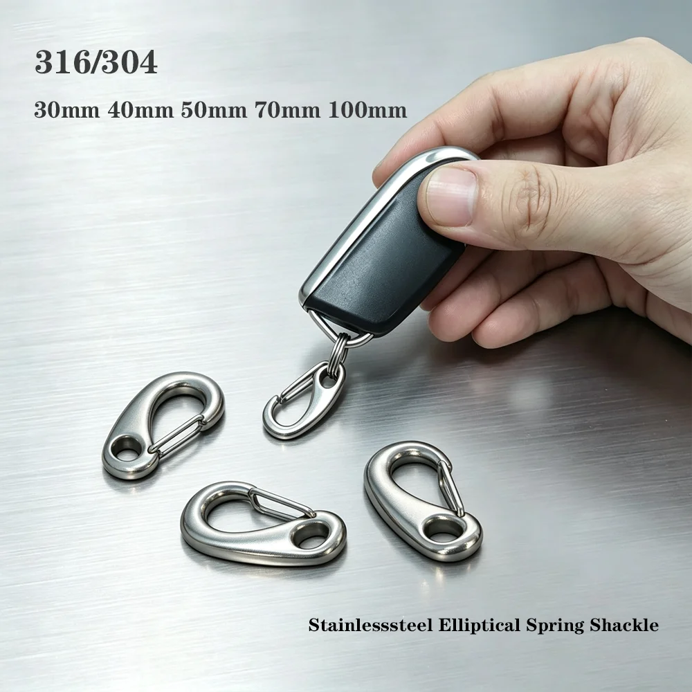30-100mm 316/304 Stainless Steel Multifunctional Egg Shape Spring Snap Hooks Marine Hiking Camping Belt Carabiner Release Hook