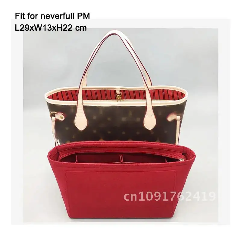 Insert Bag Organizer For Neverfull PM MM GM , 7 Pockets With Zipper Cover Pad Pockets Handbag Make Up Inner Purse Tote Liner