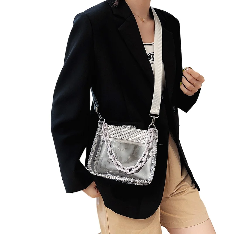 

summer trend transparent chain small bag female 2025 new tide net red shoulder bag fashion transparent pvc jelly crossbody bas