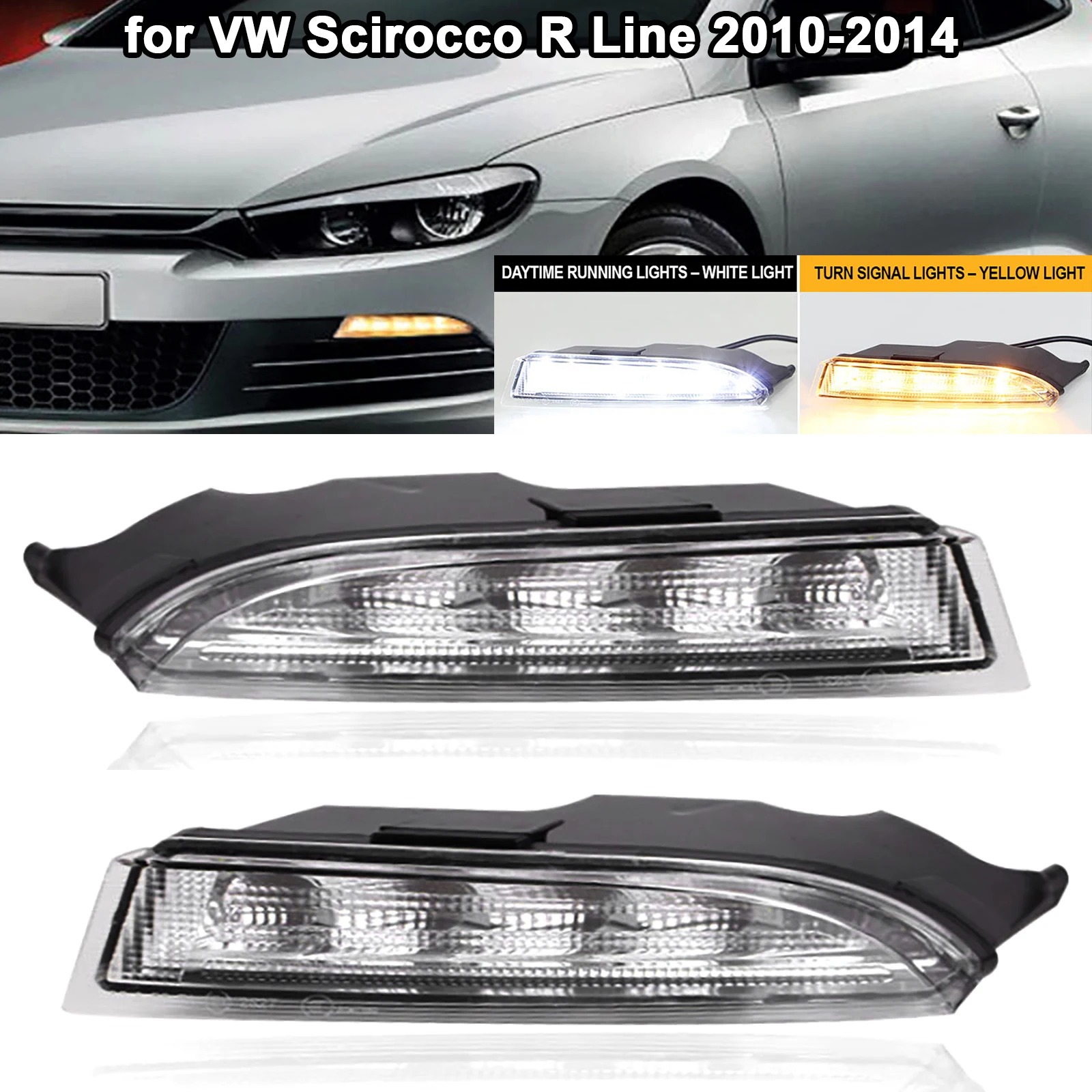 Car LED Daytime Running Lights Fog Lamps Turn Signal Lights for VW Volkswagen Scirocco R Line 2010-2014