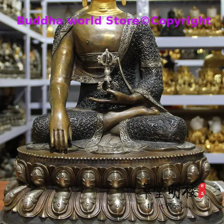 Imagem -03 - Buda Grande e Grande Bom 46cm para Casa Templo Prata Galvanização do Tibet Budismo Bronze Sakyamuni Vajra Estátua de Buda Aksobhya