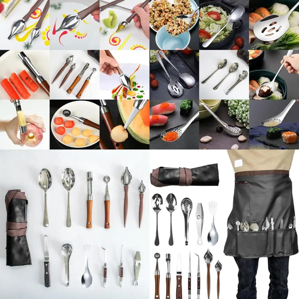 

Professional Chef's 13-Piece Plating Kit with Apron, Stainless Steel Tools for Restaurant and Home Catering (Black)