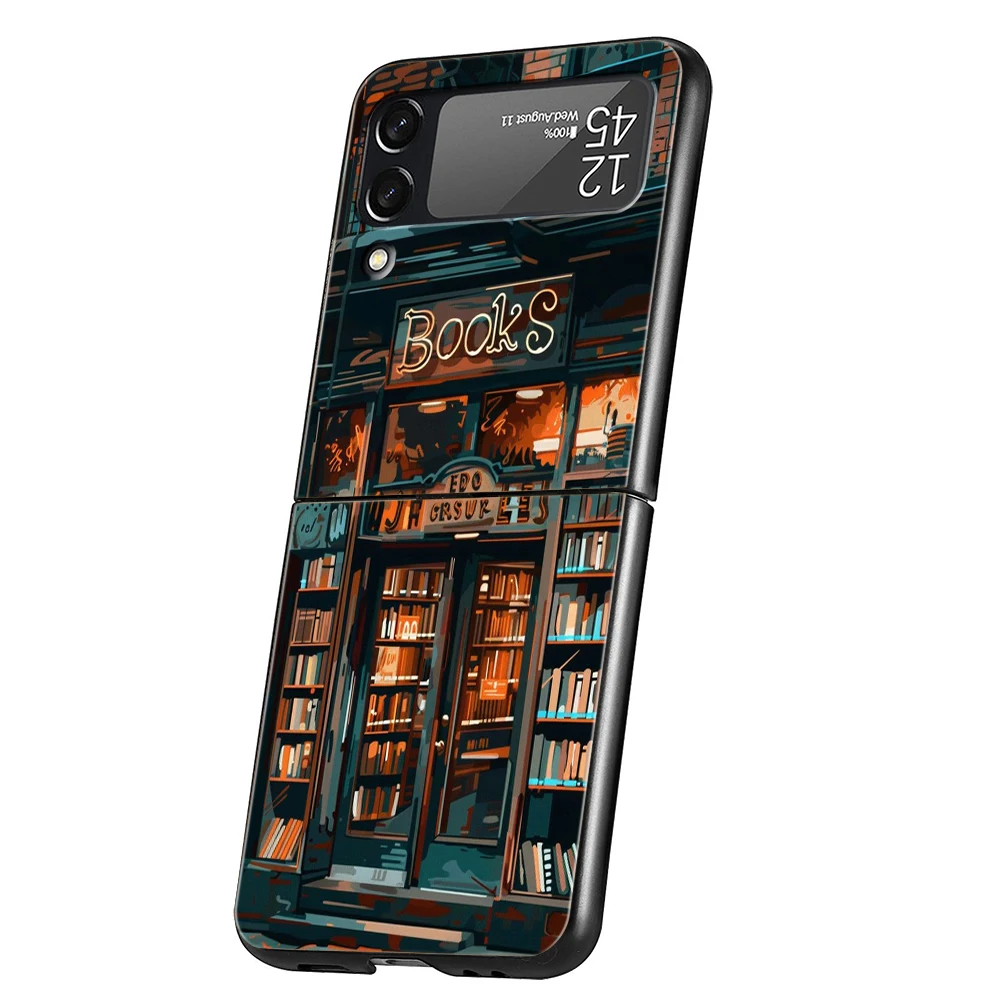 Read Books illustration Hard PC Phone Case For Samsung Galaxy Z Flip 6 5 4 Black Cover For Galaxy Z Flip 3 Foldable Shockproof