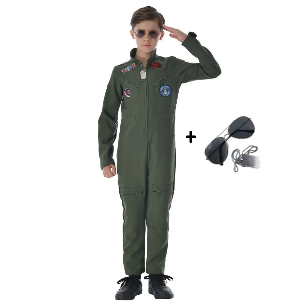 Boys Aviator Pilot Uniform Cosplay Kids Children Halloween Policeman Costume Carnival Purim Parade Role Play Showing Party Dress