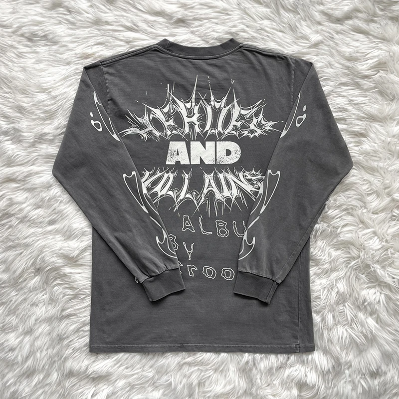Metro Boomin Heavy Wash Long Sleeve T-Shirt American Hip Hop Fireman Print Youth Fashion Standard Fit round Neck Tee