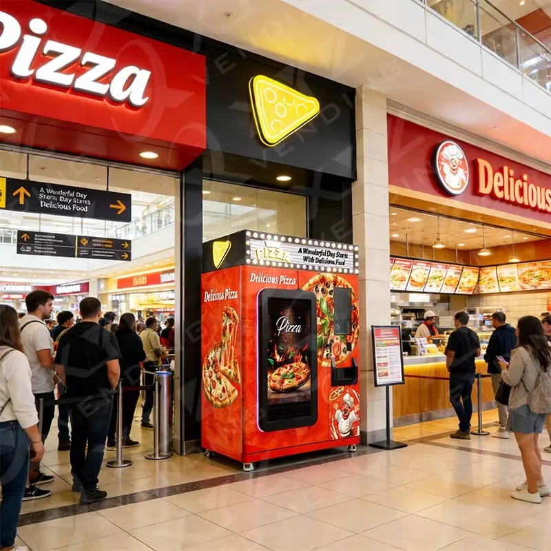 Customized New Business 55 Inch Touch Screen X-Y Axis Elevator Heated Frozen Fast Food Pizza Vending Machine SDK Cloud-Based Man