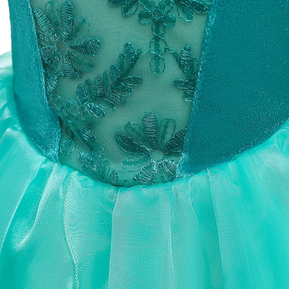 Vestido de sirena pequeña para niñas, disfraz de fiesta temática de princesa Disney, apliques de lentejuelas, largo hasta el suelo, tul esponjoso