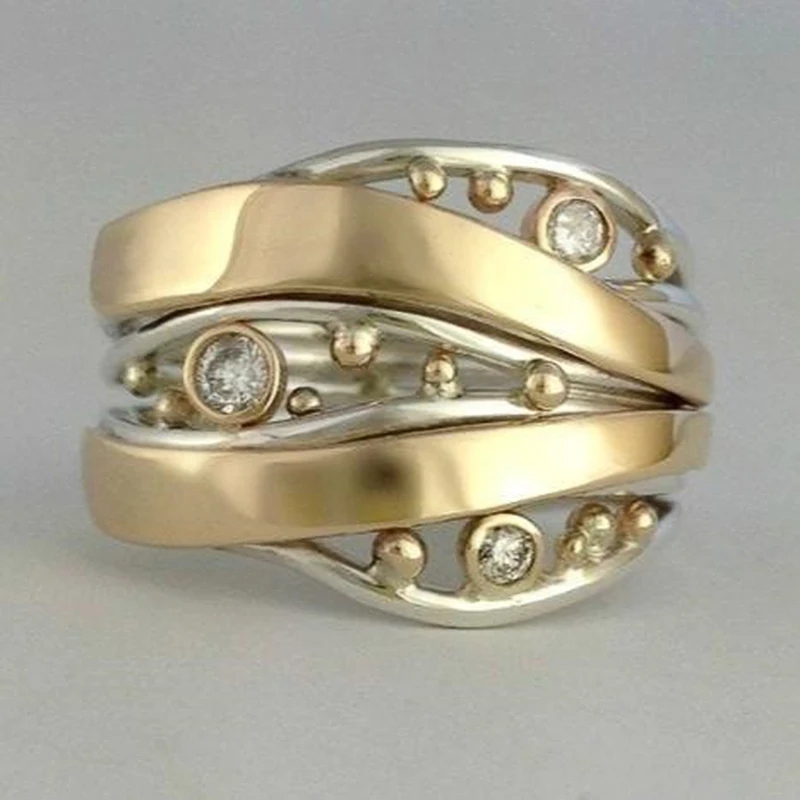 Huitan Novel Two-tone Rings with Multi-cross Design Bright Stylish Finger Accessories for Women Shiny Fashion Jewelry for Party