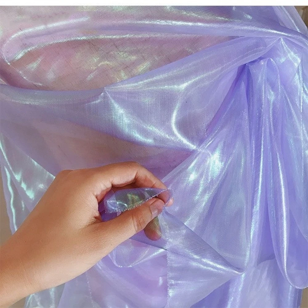 デザイナー ローランド パープル レーザー イリデッセント オーガンザ |   7色グラデーション透明チュール ウェディングドレス ブライダルイブニングコスチューム用
