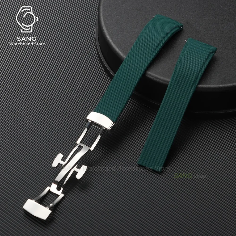 20mm 21mm 22mm Schnellverschluss Uhrenarmband mit gebogenem Ende, neues weiches FKM Fluorkautschuk Uhrenarmband, Herren Armband, universelles Sportarmband – Detail 20