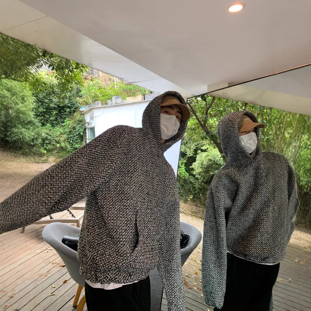 Fashion Brand Hooded Sweatshirt Men's Spring and Autumn Trendy Tweed Loose Pullover Versatile Long-sleeved Top