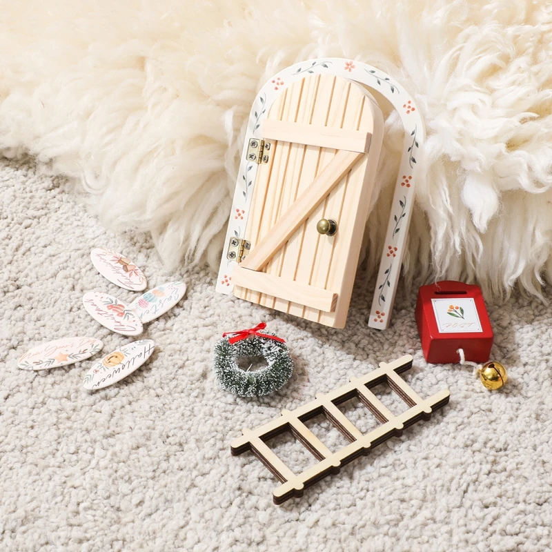 Fairyland Gate Set Dollhouse Accessories Adorable Character Stickers Cute Role-Playing Wooden Archway Home Decor Birthday Gift