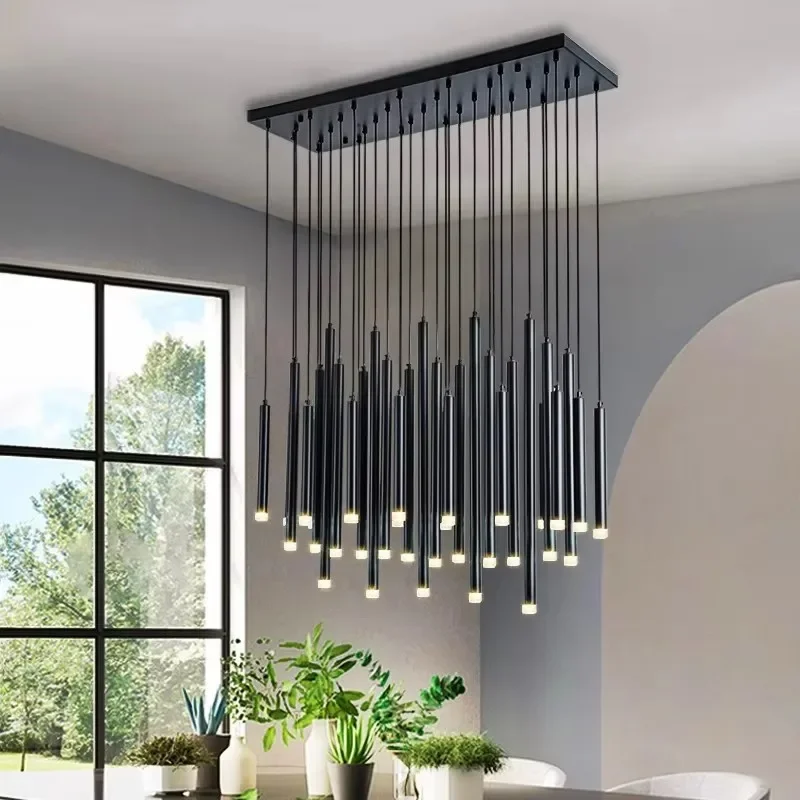 

Minimalist linear hanging tubes suspension chandeliers suitable for furniture decoration electrical lamps in villa lobby