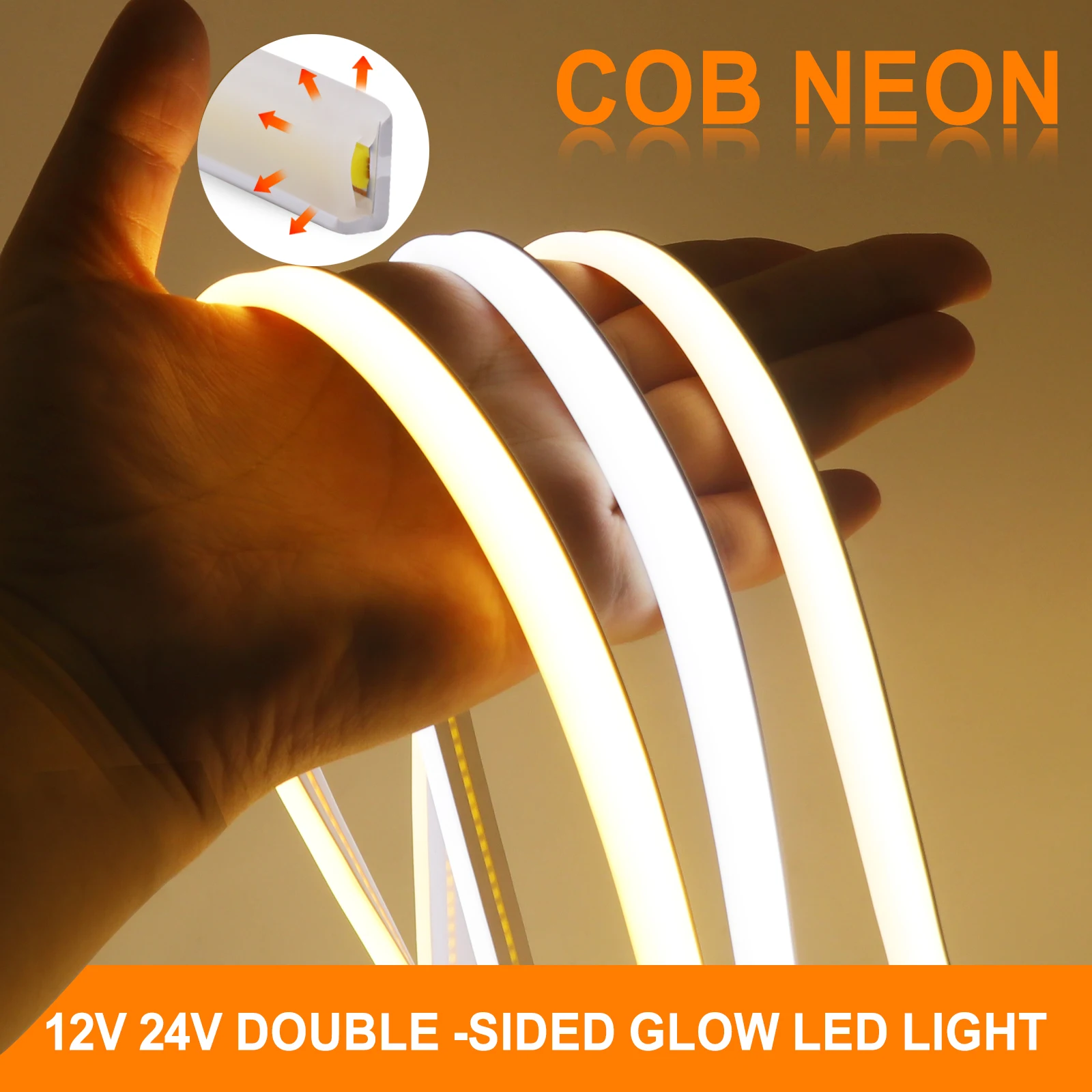 IP65 Wodoodporna taśma neonowa LED COB 12V 24V 320 diod LED/M do pokoju Ciepła/naturalna/chłodna biała elastyczna wstążka LED Light do wystroju