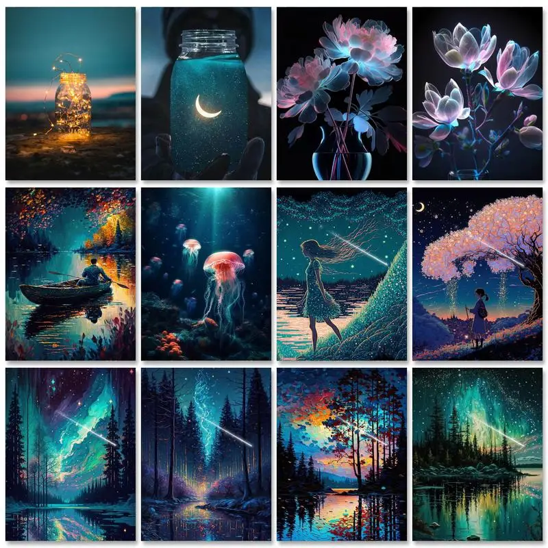 1pc frameless Painting By Numbers Dreamy Forest Landscape Picture Drawing Handmade Coloring With Numbers Wall Decors Diy Set Gif