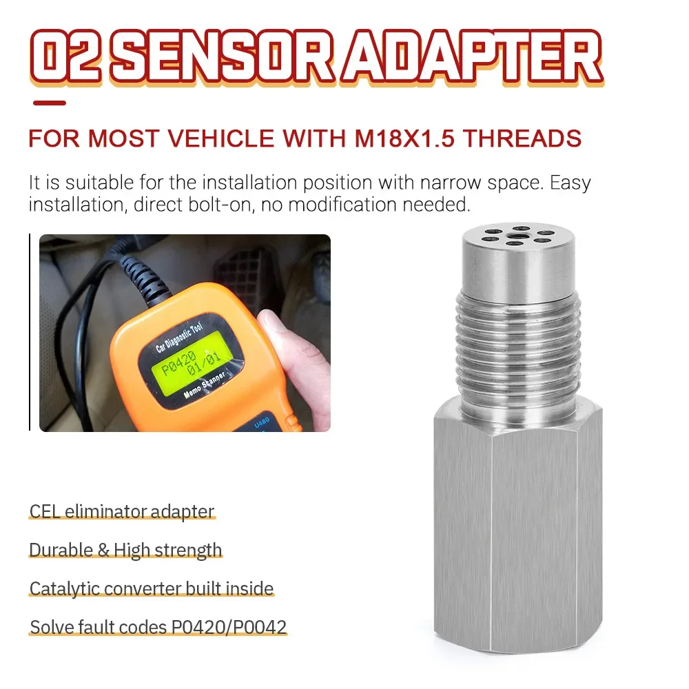 อะแดปเตอร์สเปเซอร์เซ็นเซอร์ O2 M18x1.5 สแตนเลสสำหรับ BMW VW Audi - อุปกรณ์ป้องกันการอุดตันท่อไอเสียแบบสากล, เครื่องมือปรับแต่งประสิทธิภาพรถยนต์
