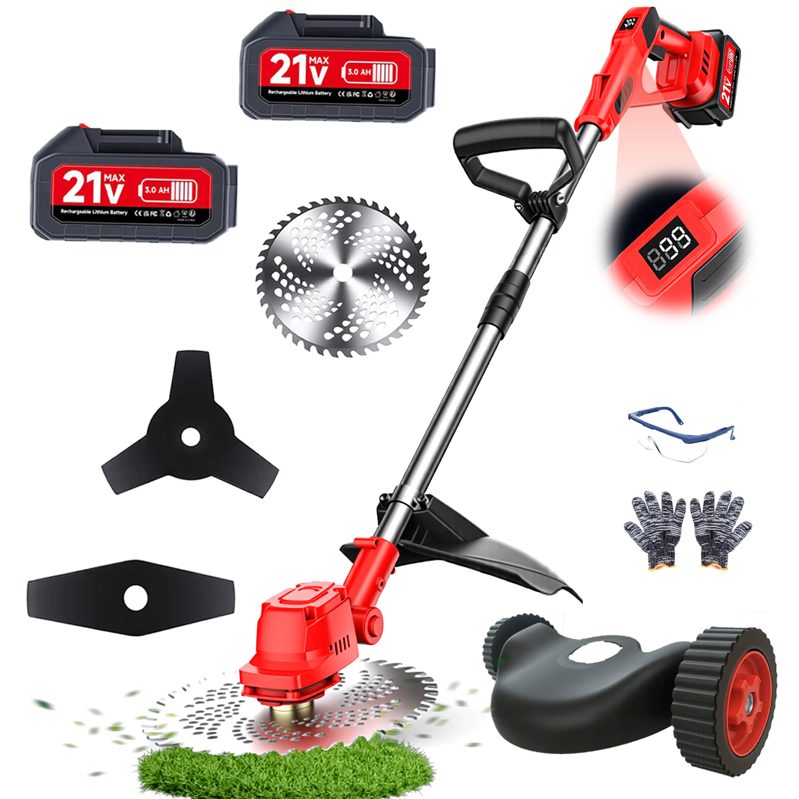 

XYSD 21V Electric Weed Wacker with 2x3.0Ah Batteries & 3 Types Blades, Weed Trimmer Cordless Grass Trimmer for Lawn Garden Work