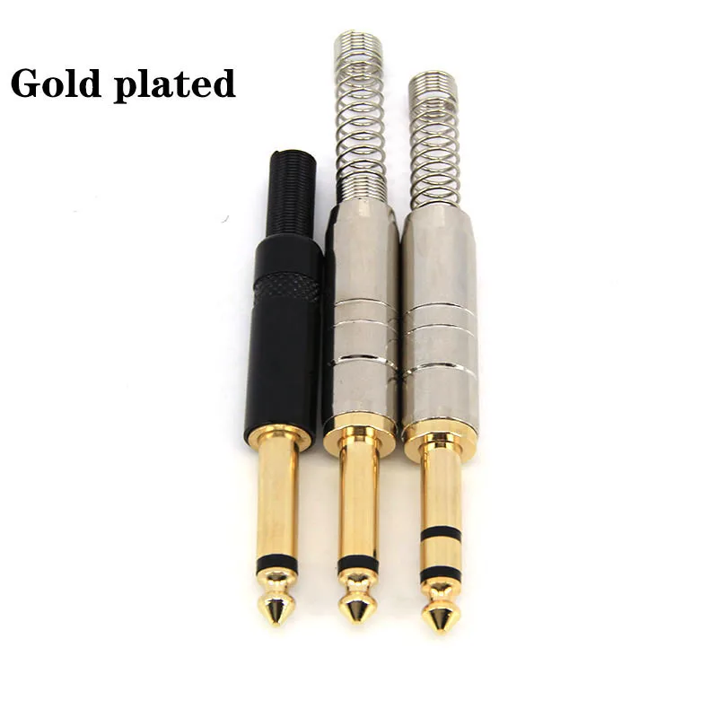 2 pole 3 pole 6.35mm 6.5mm gold plated metal male jack Plug mono stereo Solder Audio Adapter 6.3 Connector Soldering plug c1