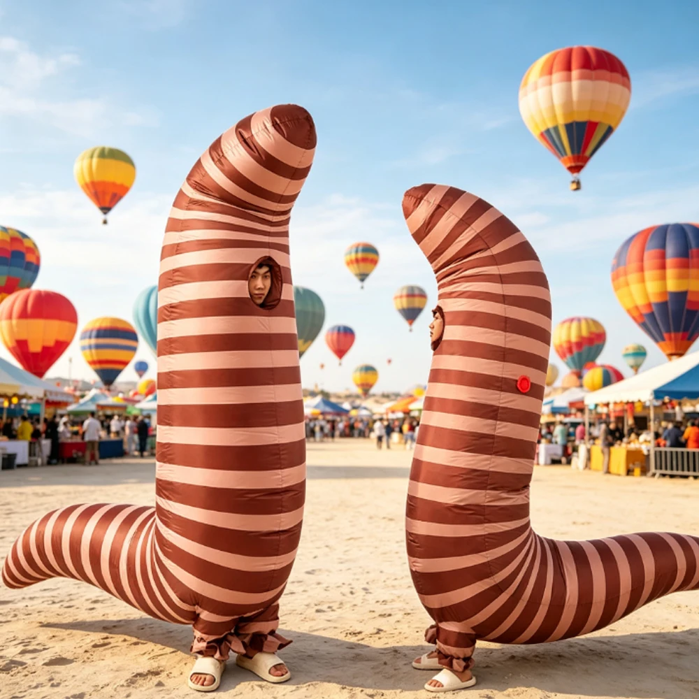 Disfraz Inflable de Gusano Marrón, Traje Inflable de Gusano Gigante de Dibujos Animados, Disfraz de Carnaval de Navidad y Halloween para Adultos, Regalos para Fiestas