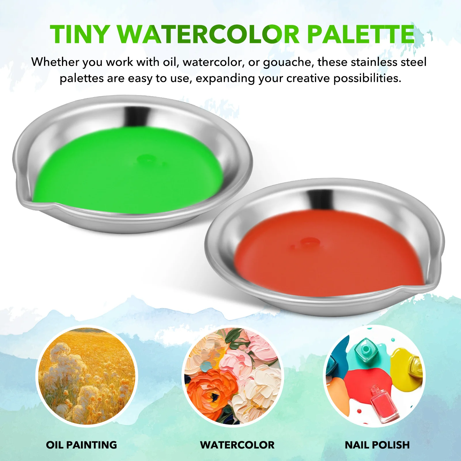 

18pcs Paint Palette Small Round Metal Color Mixing Tray For Watercolor Oil Gouache Stainless Steel Artist Palette Durable