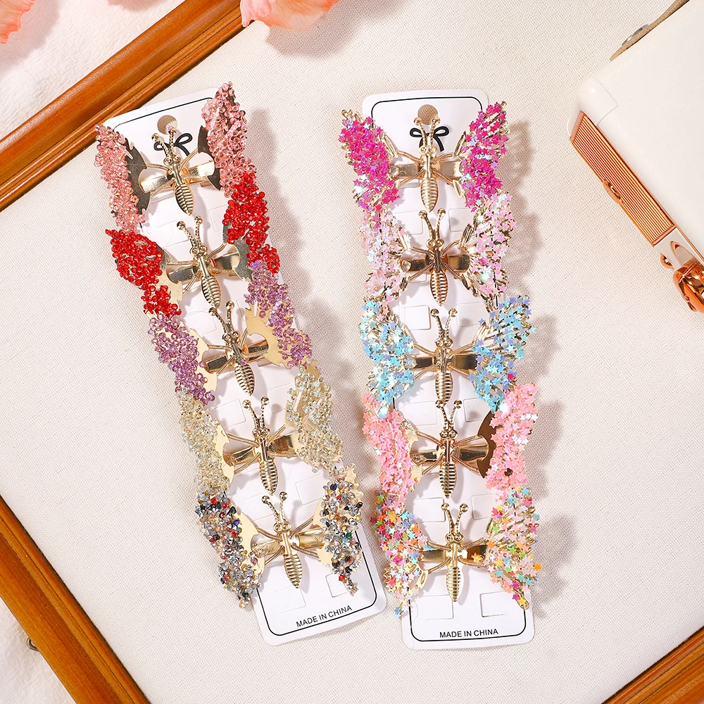 6pcs Elegant Shiny Star Sequins Tassel Butterfly Hairpin for Women Girls Trembling Side Clip Moving Butterfly Hair Accessories